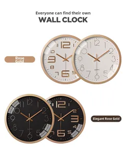 Detail showing rose gold silent quartz wall clocks with white and black dial options