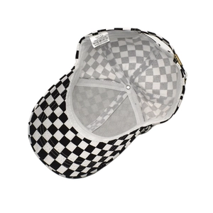 Unisex black and white checkerboard cotton baseball cap with adjustable metal buckle