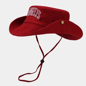 Chapeau boonie rouge en coton avec broderie Los Angeles et jugulaire réglable de plein air