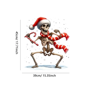 Dancing Christmas skeleton sticker with Santa hat and scarf, 45x39cm festive wall decal