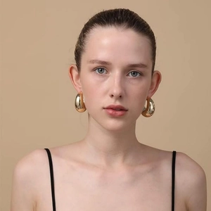 Chunky Hoop Earrings Stainless Steel 18K Gold Plated High Polished Mirror Finish C-Shaped Geometric Jewelry For Women