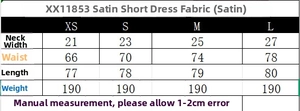 Tabella delle taglie per abito in raso da donna con misure da XS a L in centimetri