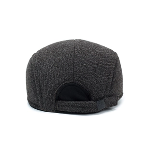 Casquette plate d'hiver pour homme en laine gris foncé avec protection d'oreilles