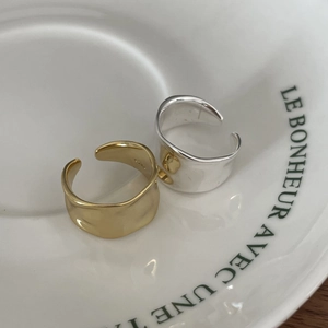 Minimalist S925 sterling silver open rings with gold and silver irregular wave patterns