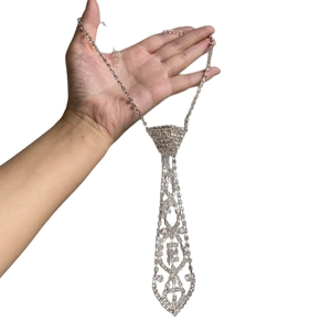 Elegant silver rhinestone necktie fringe necklace with sparkling tassels for women