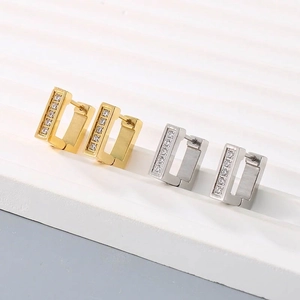 Square 316L Stainless Steel Huggie Hoop Earrings Rhinestone Inlaid Geometric Minimalist Punk Jewelry For Women Men Unisex
