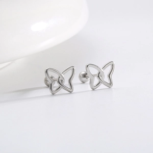 Minimalist S925 sterling silver butterfly stud earrings with screw-back design