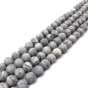 Natural gray map stone round beads for DIY jewelry making with unique marble textures