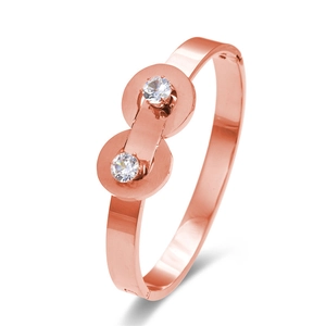 Elegant rose gold titanium steel bracelet featuring double round zircon stone accents