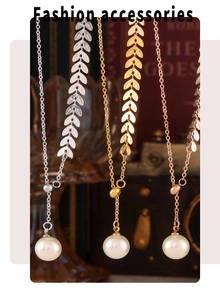 Detail of elegant pearl pendant necklaces in gold, silver, and rose gold finishes