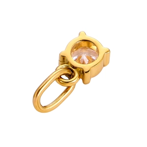 Golden stainless steel pendant with sparkling round cubic zirconia on white background