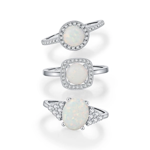 Elegant S925 sterling silver rings with synthetic opal stones and sparkling zircon accents