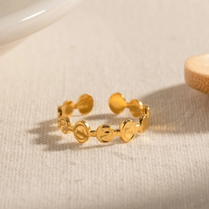 Minimalist 18k gold stainless steel open ring with multi-disc linked design for women