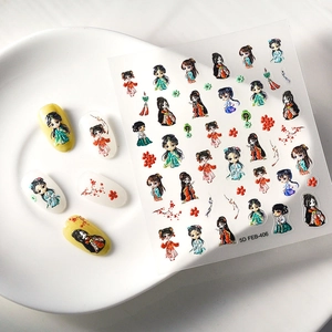 5D embossed Chinese style cartoon character nail art stickers with 5D relief effect