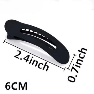 Detail showing the 2.4 inch matte black duckbill hair clip with size dimensions
