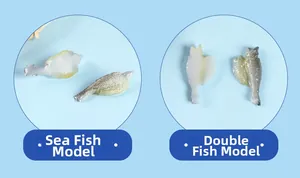 Macro view of detailed PVC miniature sea fish models with realistic scale textures