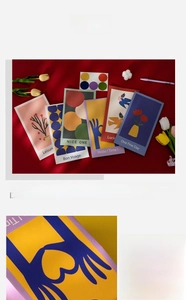 Detail of artistic greeting cards with high-quality CMYK printing on vintage red velvet