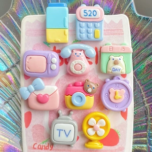 Cartoon resin DIY charms set with mini camera and telephone in pastel colors