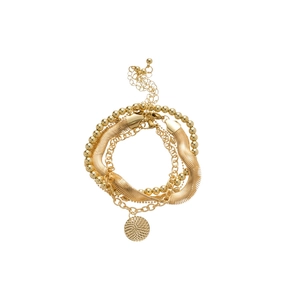 Set di 4 braccialetti in maglia serpente dorata con ciondolo rotondo da donna