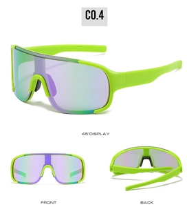 Lunettes de cyclisme vert néon avec verres miroir colorés en trois angles de vue