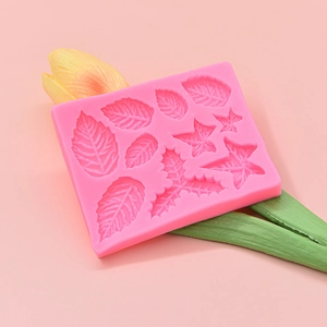 Pink leaf silicone mold for DIY fondant cake and chocolate crafting decorations