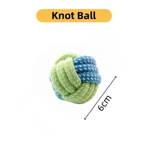 Close-up of a 6cm blue and green cotton rope knot ball toy for dogs and pets