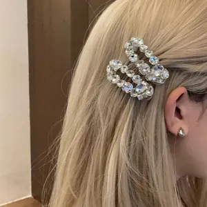 Rhinestone Hair Clips Oval Sparkling Alloy Side Bang Clips Luxury Fashion Hair Accessories For Women