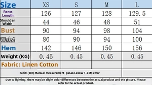 Detailed size chart for the women's linen midi dress with measurements in centimeters