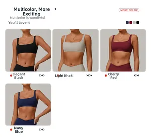 Detail-Gitter mit Sport-Bras in Schwarz, Khaki, Rot und Marineblau mit eckigem Ausschnitt