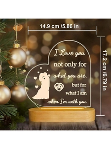 3D acrylic heart night light with couple silhouette and size dimensions 14.9x17.2 cm