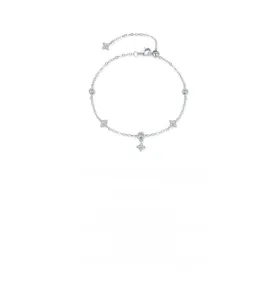 Macro detail of S925 sterling silver four-leaf clover bracelet with zircon stones