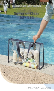 Waterproof PVC beach bag detail showing large capacity storage with sunglasses and towels