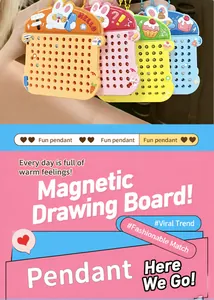 Detailed view of colorful rabbit-shaped magnetic steel ball drawing board keychains for kids