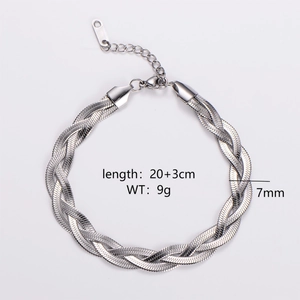 Flat silver woven chain necklace details with 7mm width and lobster clasp