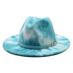 Tie Dye Wide Brim Fedora Hat Cotton Polyester Jazz Felt With Leather Band Gold Buckle Fashion Outdoor Men Women