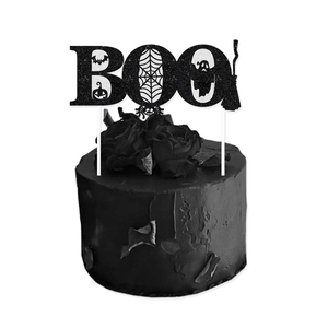Halloween Boo Glitter Black Cake Topper With Bat Spider Web Ghost Pumpkin For Spooky Birthday Party Cake Decoration