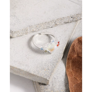 S925 silver open ring with heart-shaped moonstone and colorful zircon on stone