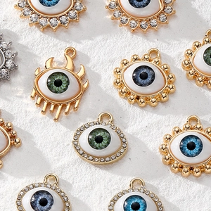 Sparkling crystal evil eye charms in gold and silver finish for DIY jewelry making