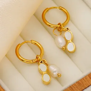 French vintage hoop earrings with white pearls and peanut pendants in a velvet box