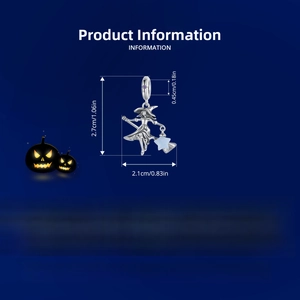 Detailed specs of S925 silver glowing witch pendant with 2.7x2.1cm dimensions