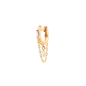 Detailed close-up of golden S925 sterling silver hoop earrings with tassel and square zircon