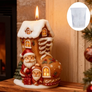 Moule en silicone pour bougies 3D maison de Noël et Père Noël pour loisirs créatifs
