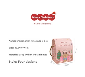 Pink Christmas gift box with reindeer print and size 12.5x10x9cm in 350g cardboard