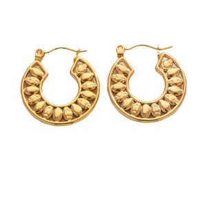 Fashion geometric hollow leaf patterned golden hoop earrings in symmetric layout