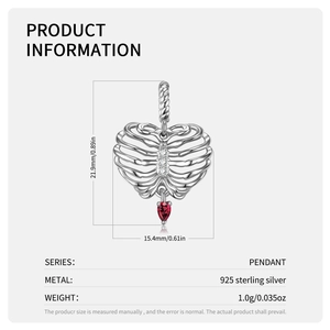 S925 sterling silver rib cage heart necklace with white gems and red pear zircon