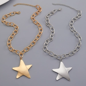 Set of gold and silver chunky link necklaces with irregular star pendants and lobster clasp