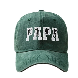 Dark green washed cotton baseball cap featuring PAPA embroidery with soldier silhouette