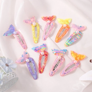 9-piece set of colorful sequin mermaid tail hair clips with white pearls for girls