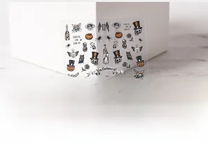 Detail of Halloween nail stickers TS-186 with retro sketch pumpkin and skull designs