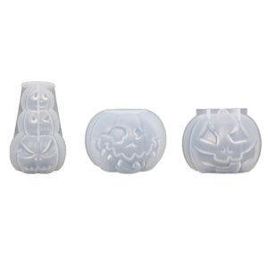 Three-piece set of Halloween pumpkin silicone molds for resin and candle making DIY
